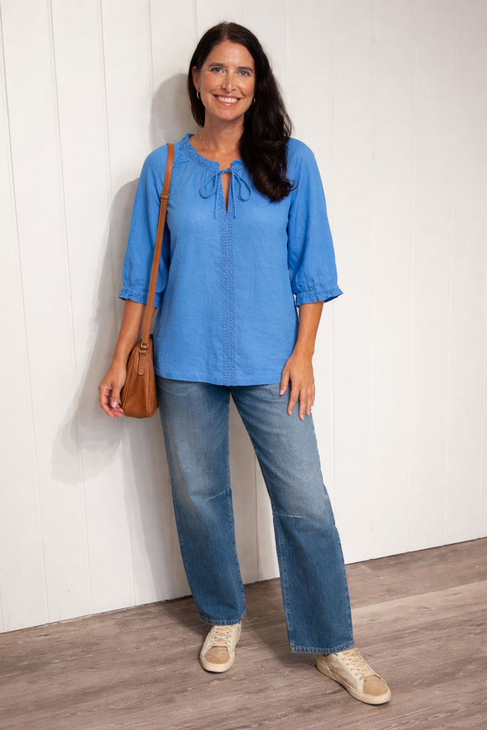 Cream Bellis Lace Blouse Palace Blue